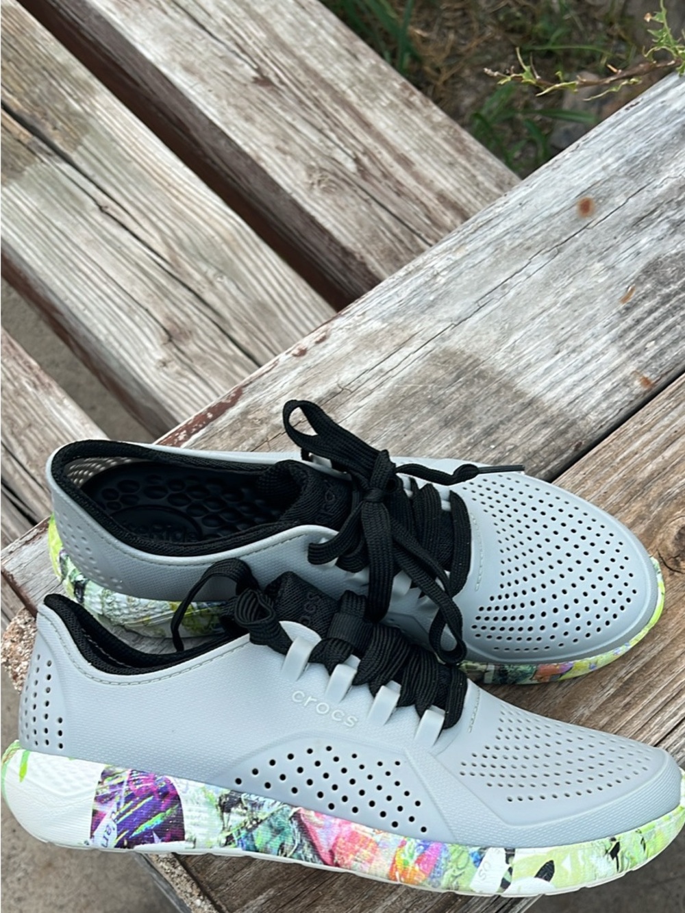 CROCS Women's Light Gray Sneakers with Multicolor Printed Sole
